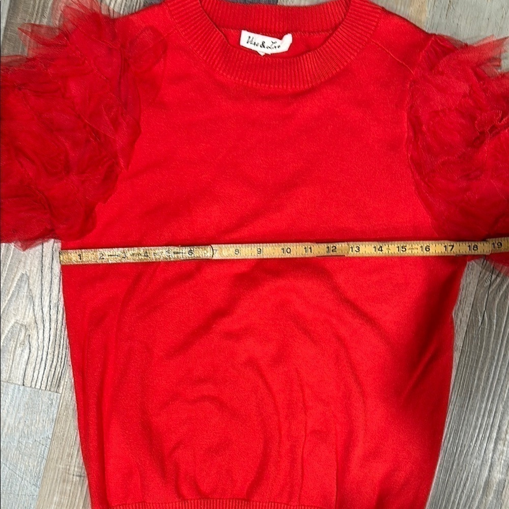 Red Ruffled Sleeve Sweater - Picture 3 of 3